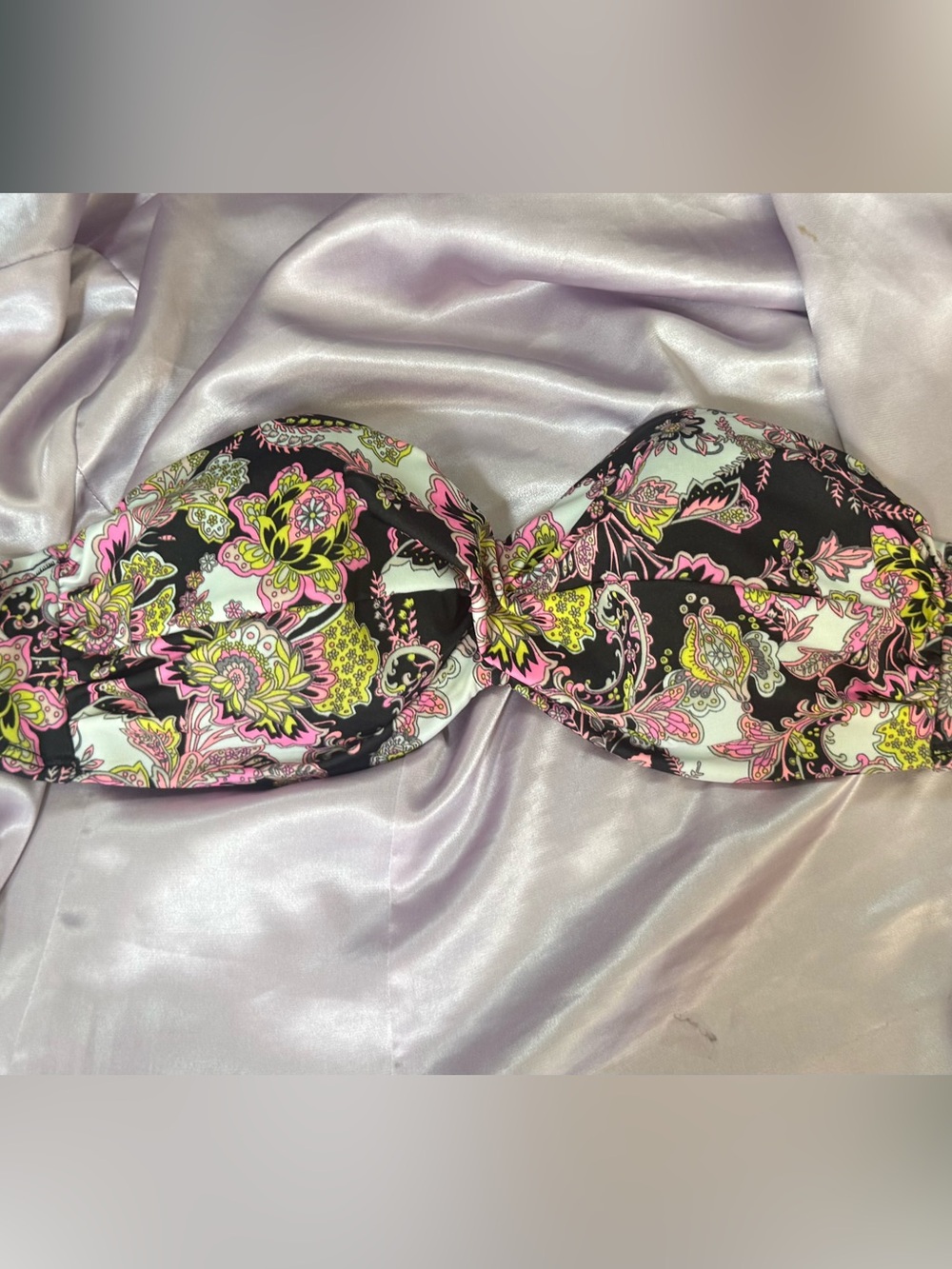 Victoria's Secret Black Floral Strapless Bandeau - Pink & Lime 36 C